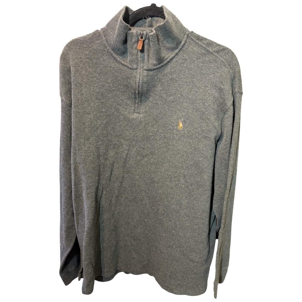Polo Ralph‎ Lauren Estate Rib Sweater Men 2XL Heather Gray Knit Logo Quarter Zip